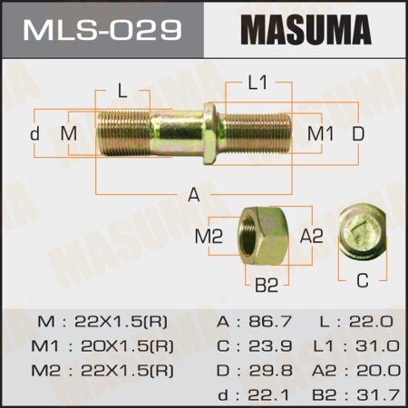 Wheel stud Masuma M22x1.5(R), M20x1.5(R), MLS-029