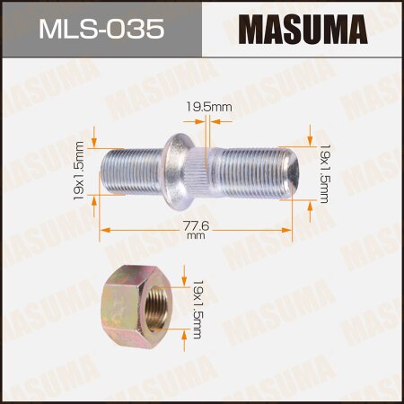 Wheel stud Masuma M19x1.5(R), M19x1.5(L), MLS-035