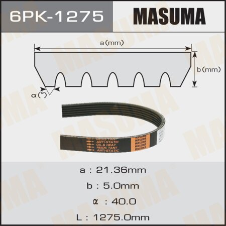 Drive V-Ribbed belt Masuma, 6PK-1275