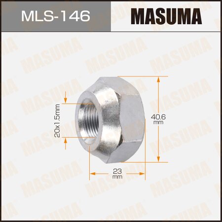 Wheel nut Masuma M 20x1.5(L) size 41, open-end, MLS-146