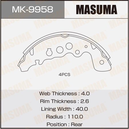 Brake shoes Masuma, MK-9958