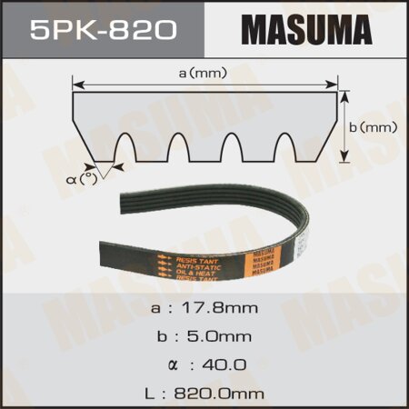 Drive V-Ribbed belt Masuma, 5PK-820