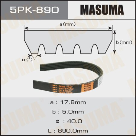 Drive V-Ribbed belt Masuma, 5PK-890