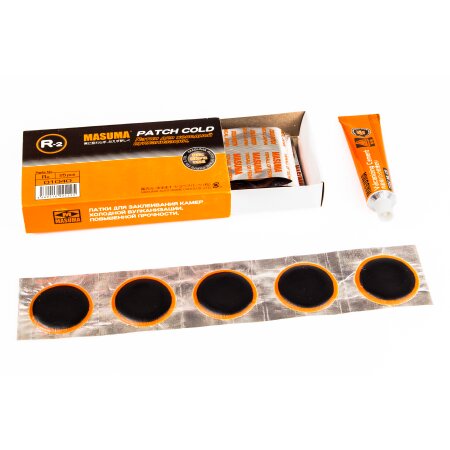 Inner tube cold & hot repair patch Masuma, d=38mm, set of 24pcs + glue 22ml, R-2