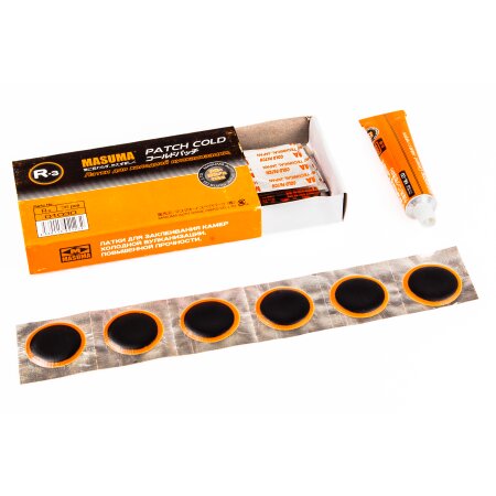 Inner tube cold & hot repair patch Masuma, d=30mm, set of 36pcs + glue 22ml, R-3