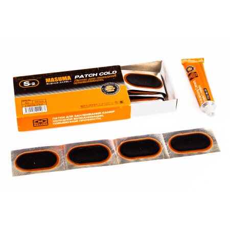 Inner tube cold & hot repair patch Masuma, 30x48mm, set of 24pcs + glue 22ml, S-2