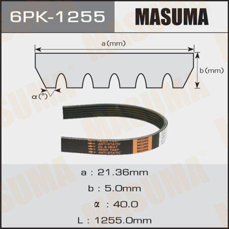 Drive V-Ribbed belt Masuma, 6PK-1255