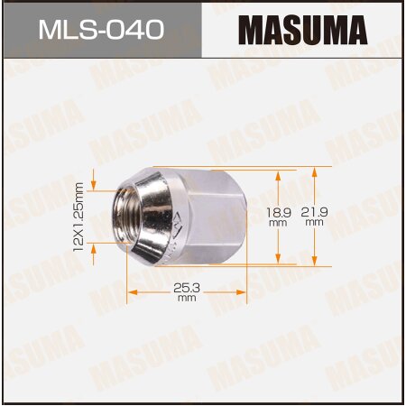 Wheel nut Masuma M12x1.25(R) size 19, MLS-040