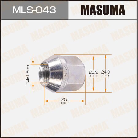 Wheel nut Masuma M14x1.5(R) size 21, open-end, MLS-043