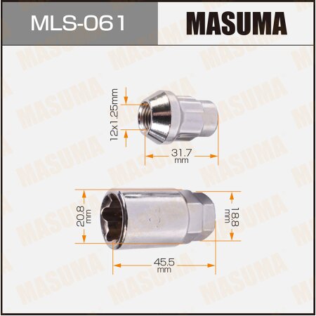 Locking lug wheel nut set Masuma M12x1.25(R), MLS-061