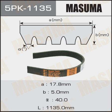 Drive V-Ribbed belt Masuma, 5PK-1135