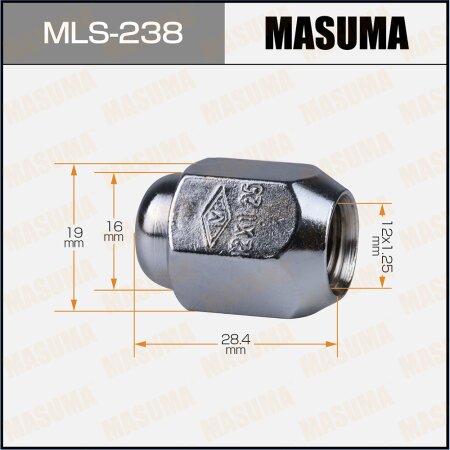 Wheel nut Masuma M12x1.25(R) size 19, MLS-238