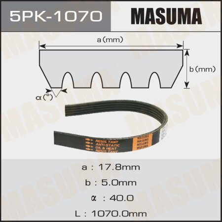 Drive V-Ribbed belt Masuma, 5PK-1070