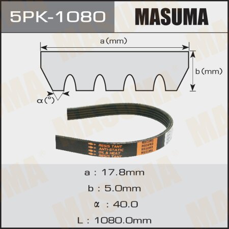 Drive V-Ribbed belt Masuma, 5PK-1080