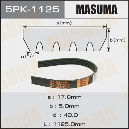 Drive V-Ribbed belt Masuma, 5PK-1125