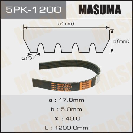 Drive V-Ribbed belt Masuma, 5PK-1200