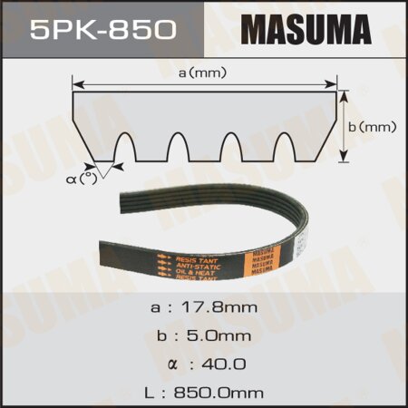 Drive V-Ribbed belt Masuma, 5PK-850