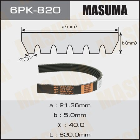 Drive V-Ribbed belt Masuma, 6PK-820