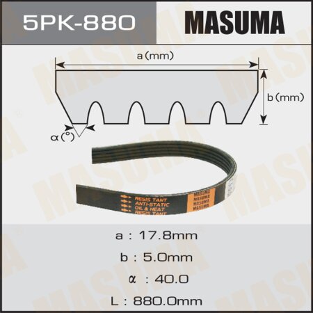 Drive V-Ribbed belt Masuma, 5PK-880