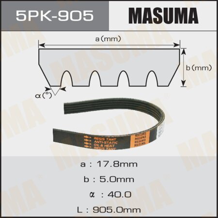 Drive V-Ribbed belt Masuma, 5PK-905