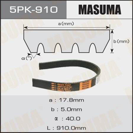 Drive V-Ribbed belt Masuma, 5PK-910