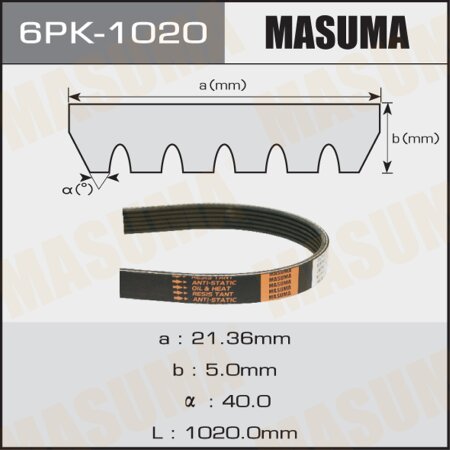 Drive V-Ribbed belt Masuma, 6PK-1020