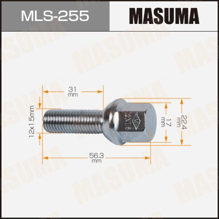 Wheel bolt Masuma M12x1.5(R), MLS-255